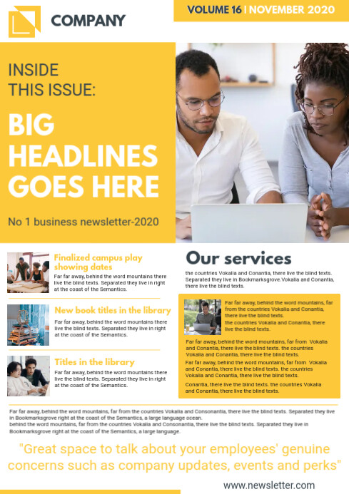 Yellow Custom Newsletter Page Template | PosterMyWall