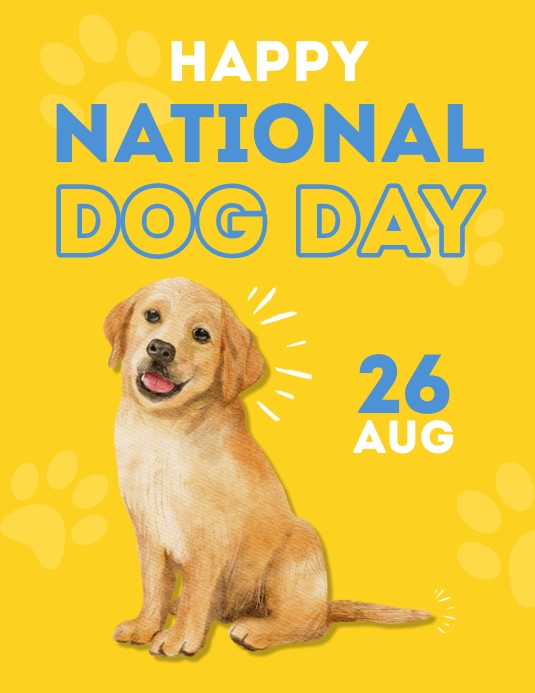 Yellow Cute Happy National Dog Day Flyer template