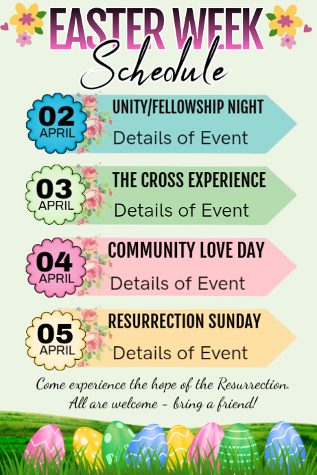 Plantilla de Yellow Easter Week Schedule Poster | PosterMyWall