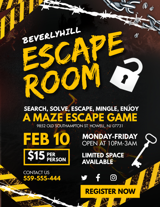 Yellow Escape Room Game Night Flyer Template PosterMyWall