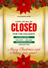 Yellow Floral Closed Notice For Holidays  A4 template