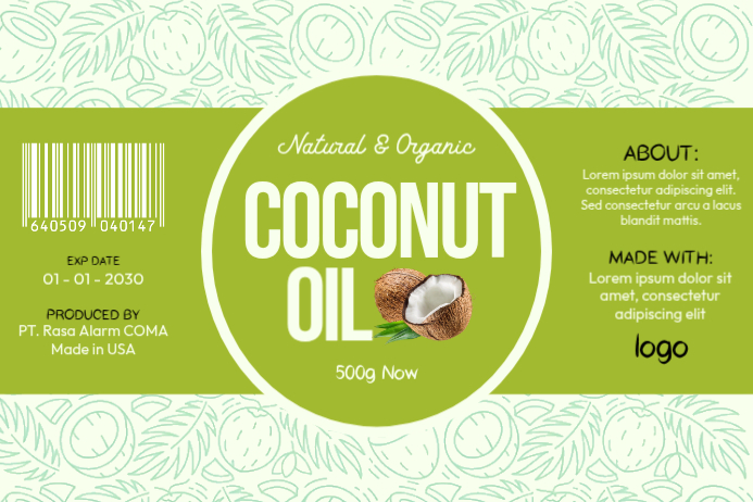 Yellow Coconut Oil Label Labels Template | PosterMyWall