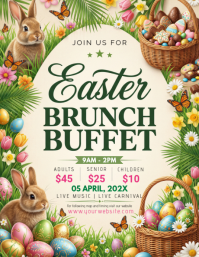 Yellow Floral Easter Brunch Buffet Flyer template