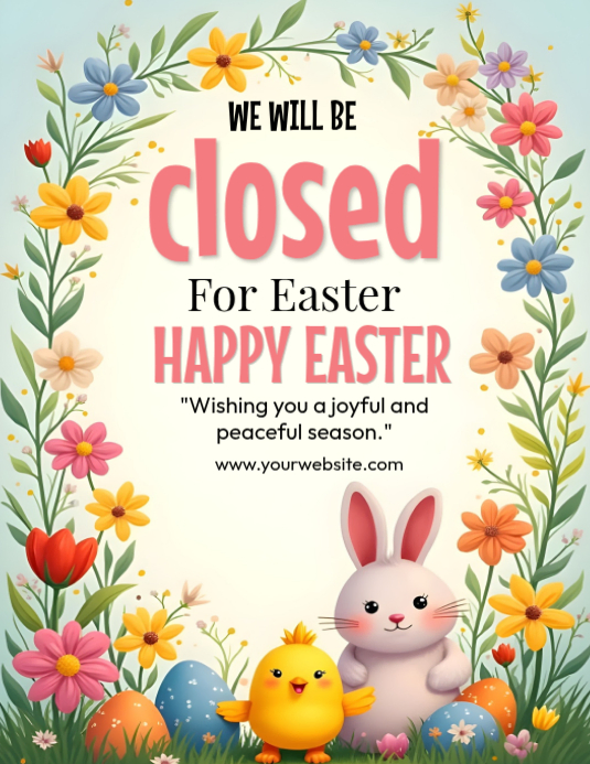 Easter Program Fly Copy of Yellow Floral Easter Closure Announcement Flyer | PosterMyWall