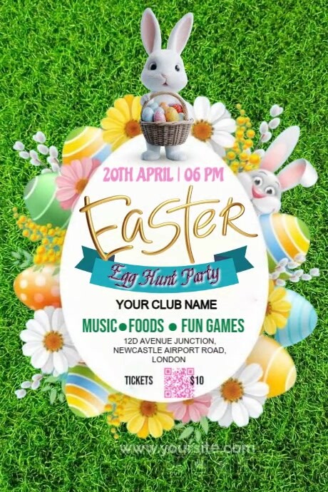 Yellow Floral Easter Egg Hunt Celebration  Poster template