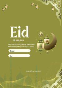 Yellow Floral Eid Mubarak Greeting A4 Post template