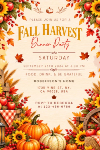 Jaune Fall Harvest Dinner Party Plakat Template
