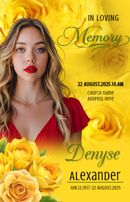 Yellow Floral Funeral  Half Page Wide Halfbladsy Breed template