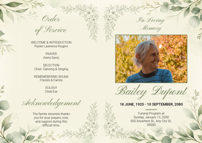 Yellow Floral Funeral Program A4 Template | PosterMyWall