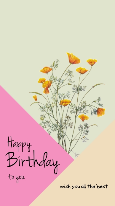 Copy of yellow floral happy birthday greeting | PosterMyWall