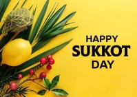 Yellow Floral Happy Sukkot Day  Postcard Cartolina template