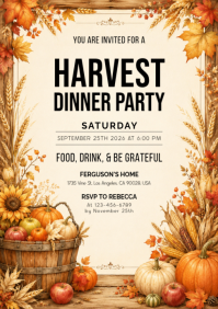 Yellow Harvest Dinner Party A4 Template