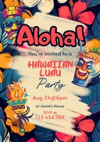 Yellow Floral Hawaiian Party A5 template