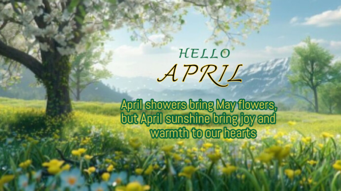 Yellow Floral Hello April Presentation (16:9) template
