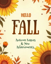Yellow Floral Hello Fall Autumn New Season Month Week Poster Flyer Quote Social Instagram Portrait template