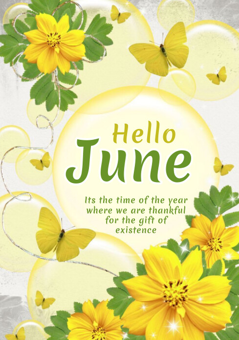 Yellow Floral Hello June A4 Template | PosterMyWall