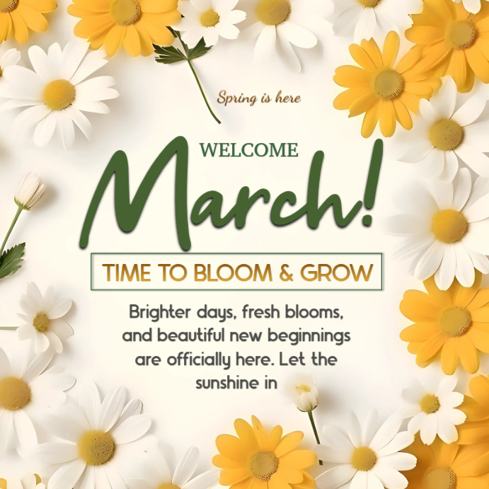 Yellow Floral Hello March Spring Welcome Instagram Post Template ...