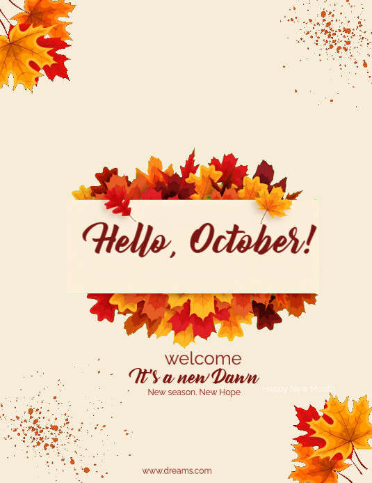 Yellow Floral Hello October Templates Flyer (us Letter) | PosterMyWall
