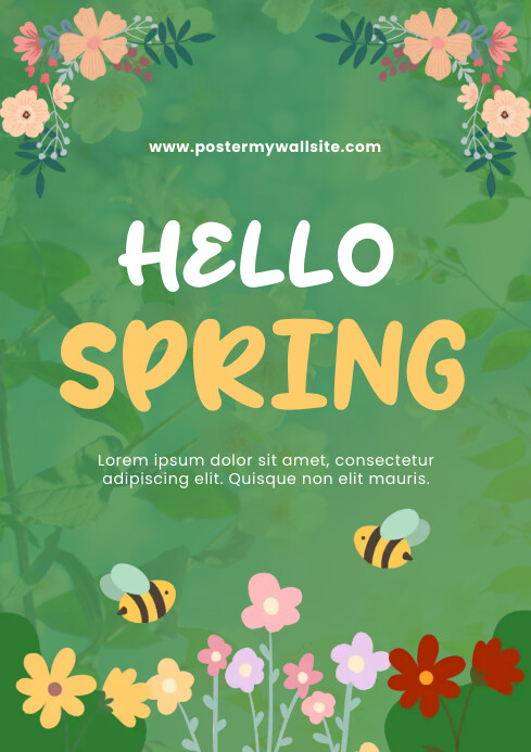 Yellow Floral Hello Spring A4 Template | PosterMyWall