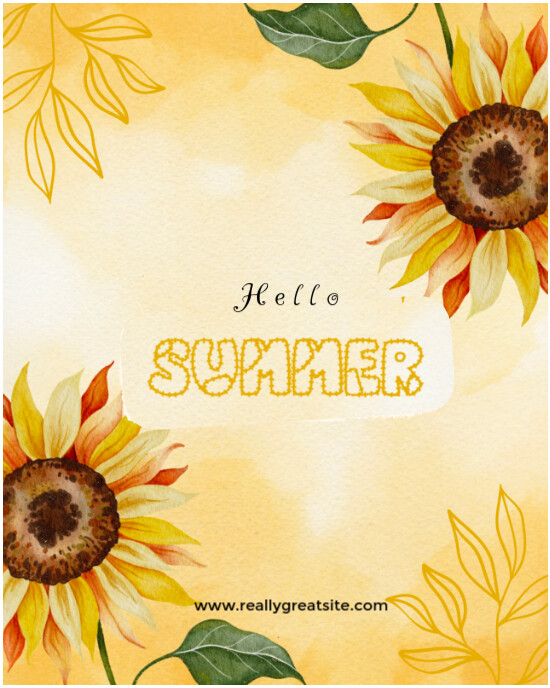 Yellow Floral Hello Summer  Instagram Portrait template
