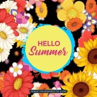 Yellow Floral Hello Summer Pos Instagram Instagram-bericht template