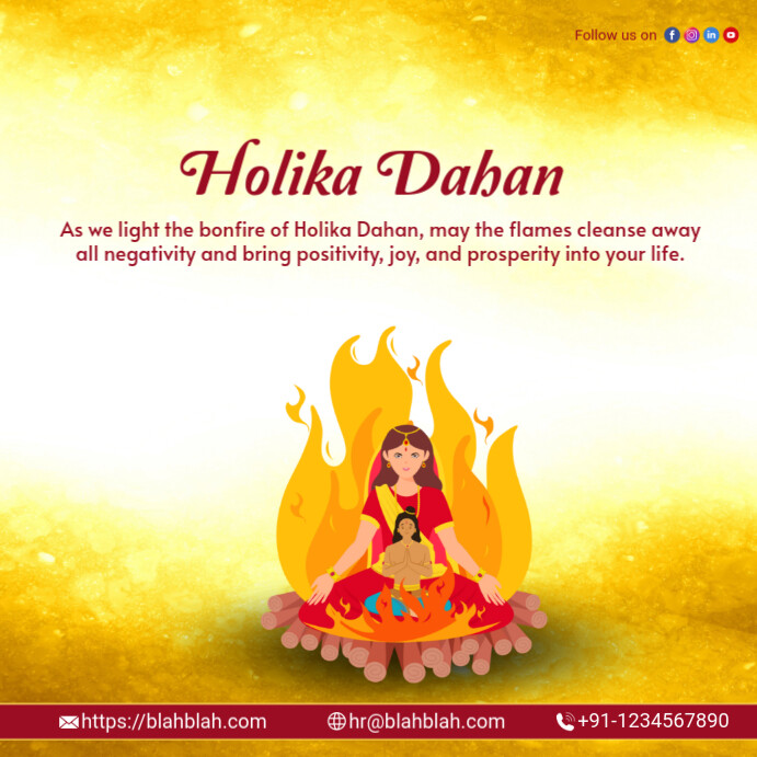 Yellow Floral Holika Dahan Instagram Post template