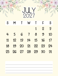 Yellow July 2027 Calendar Flyer Template