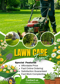 Yellow Floral Lawn Care Services A6 template