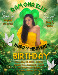 Yellow Floral Memorial Birthday Funeral Celebration Flyer Folheto (US Letter) template