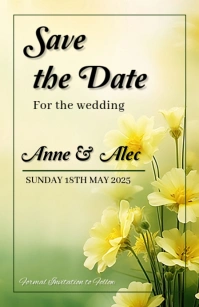 Yellow floral nature Save The Date  Half Page Wide template