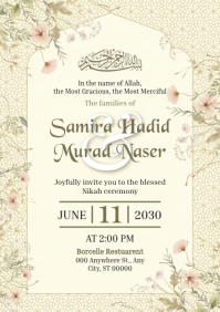 Yellow Floral Nikah Ceremony Invitation A5 template