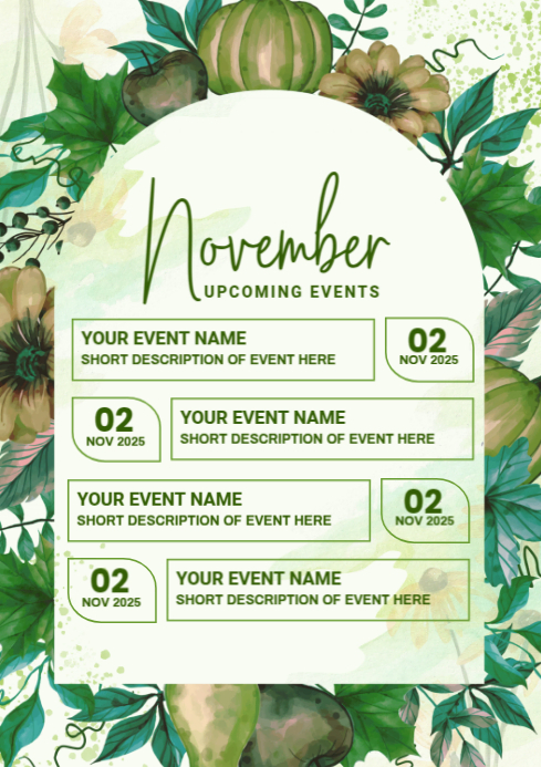 Copy of Yellow Floral November Upcoming Events Calendar A4 | PosterMyWall