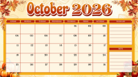 สีเหลือง October 2026 Calendar Display digitale Template