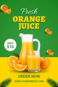 Yellow Floral Orange Juice Poster Cartaz template