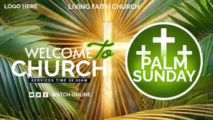 Yellow Floral Palm Sunday Church Service Digital Display Video Template ...