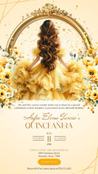 Yellow Floral Quinceañera Celebration Instagram Story Video template
