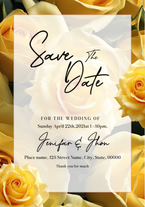 Modèle Yellow floral save the date a5 | PosterMyWall