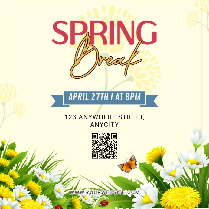Yellow Floral Spring Break Pos Instagram Template | PosterMyWall