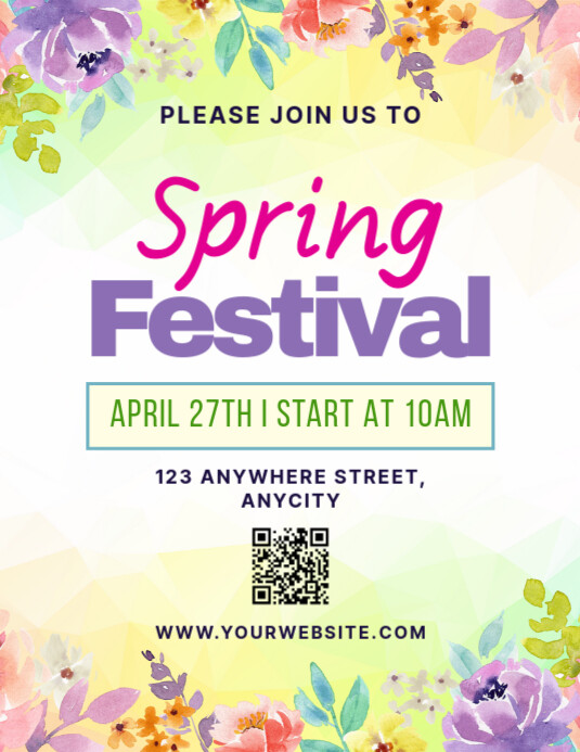 Yellow Floral Spring Festival Pamflet (letter As) template