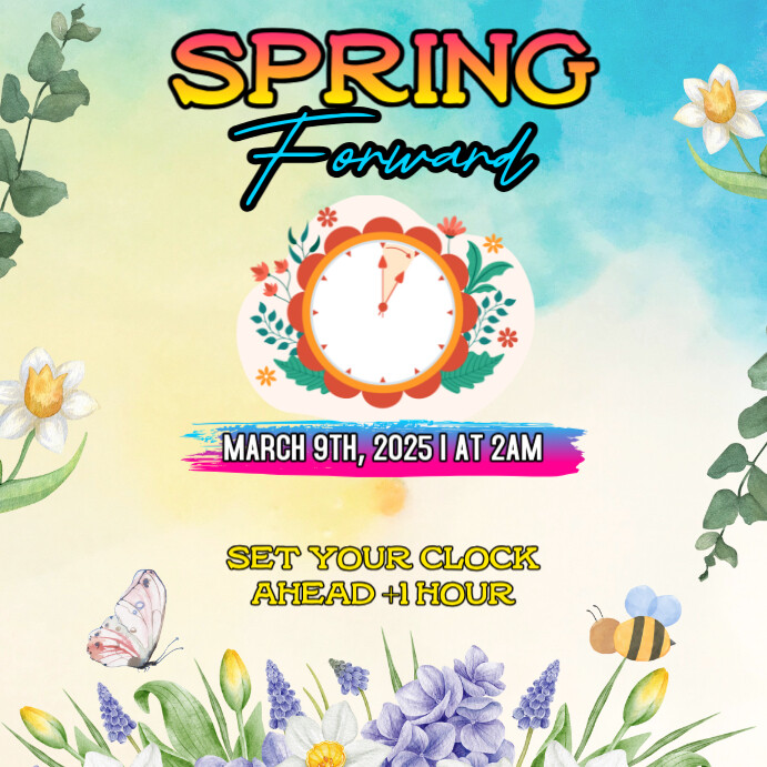 Yellow Floral Spring Forward Pos Instagram Template | PosterMyWall