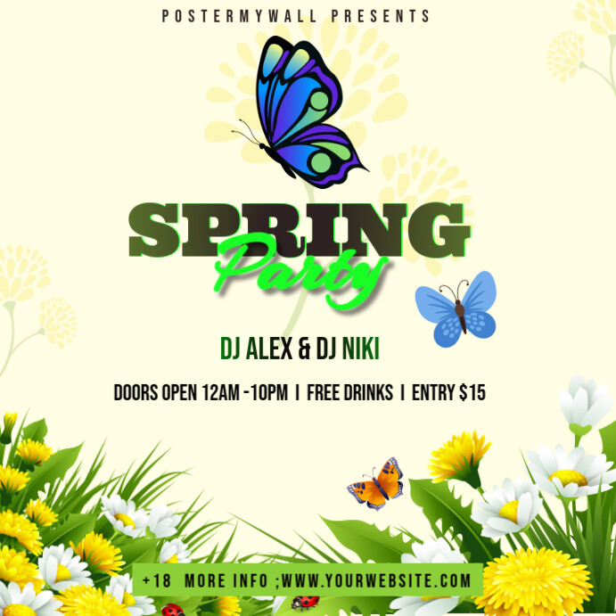 Yellow Floral Spring Party Pos Instagram template