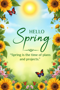 Yellow Floral Spring Poster Affiche template