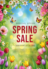 Yellow Floral Spring Sale A4 template