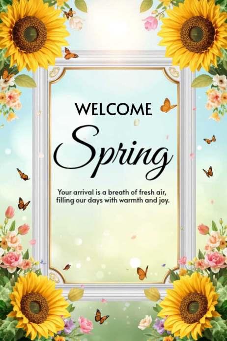 Yellow floral spring welcome poster Template | PosterMyWall
