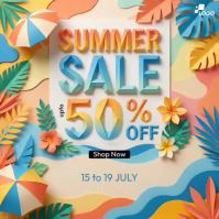 Yellow Floral Summer Sale Square Video template