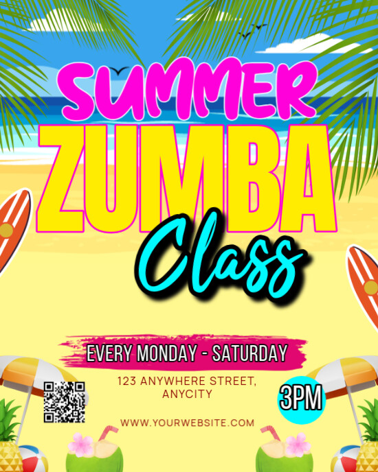Yellow Floral Summer Zumba Classes Instagram Portrait template
