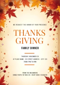 Yellow Floral Thanksgiving Dinner Invite A6 template
