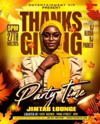 Yellow Floral Thanksgiving Party Flyer Design Template Instagram Portrait