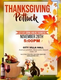 Yellow Floral Thanksgiving Potluck  Flyer (us Letter) template