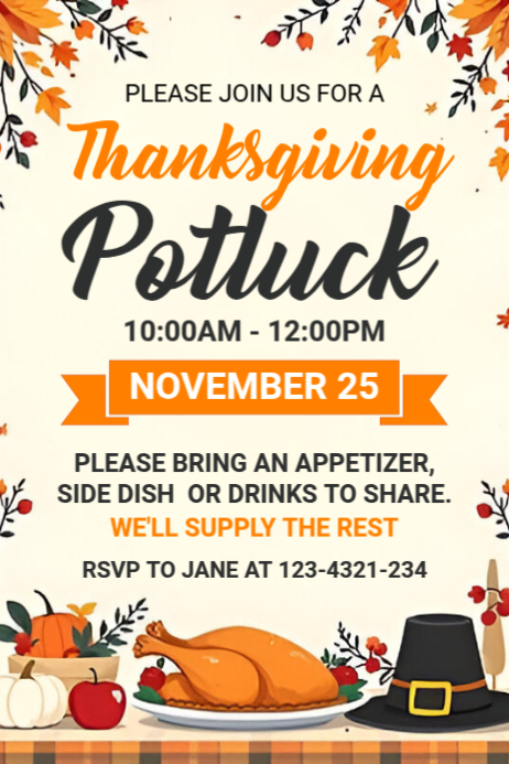 Yellow Floral Thanksgiving Potluck Poster Template | PosterMyWall